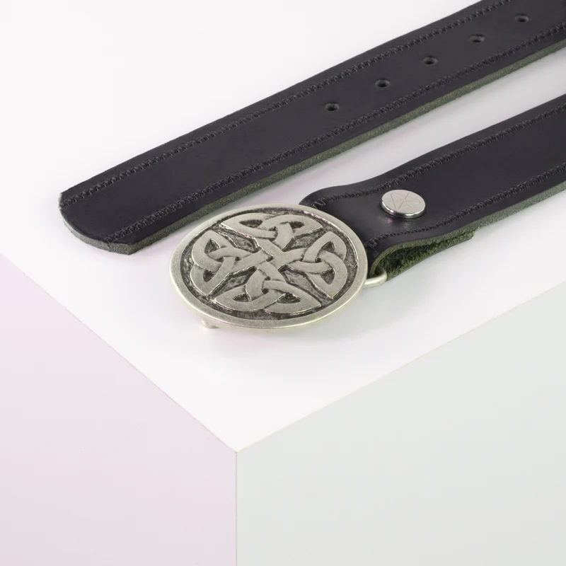 Ledergürtel 4cm mit Schnalle Gordischer Knoten rund silber