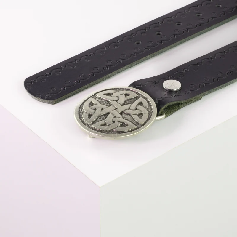 Ledergürtel 4cm mit Schnalle Gordischer Knoten rund silber
