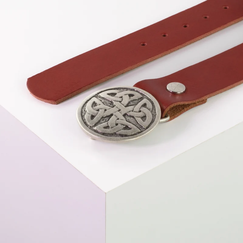 Ledergürtel 4cm mit Schnalle Gordischer Knoten rund silber