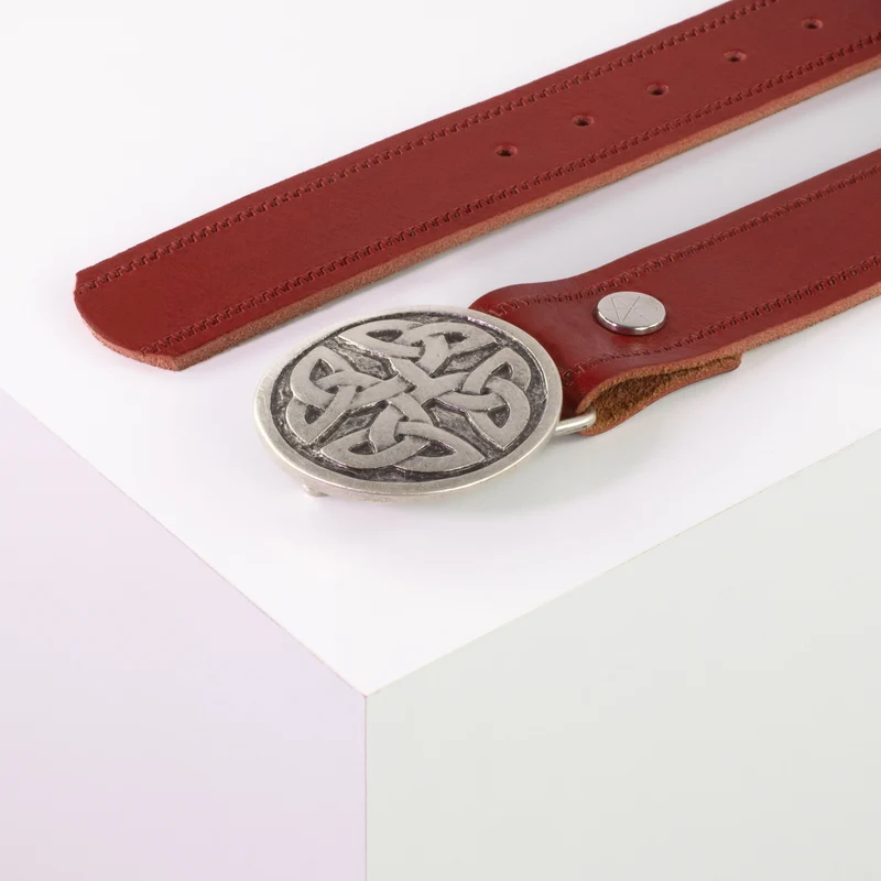 Ledergürtel 4cm mit Schnalle Gordischer Knoten rund silber