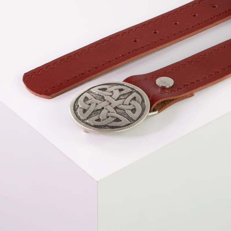 Ledergürtel 4cm mit Schnalle Gordischer Knoten rund silber