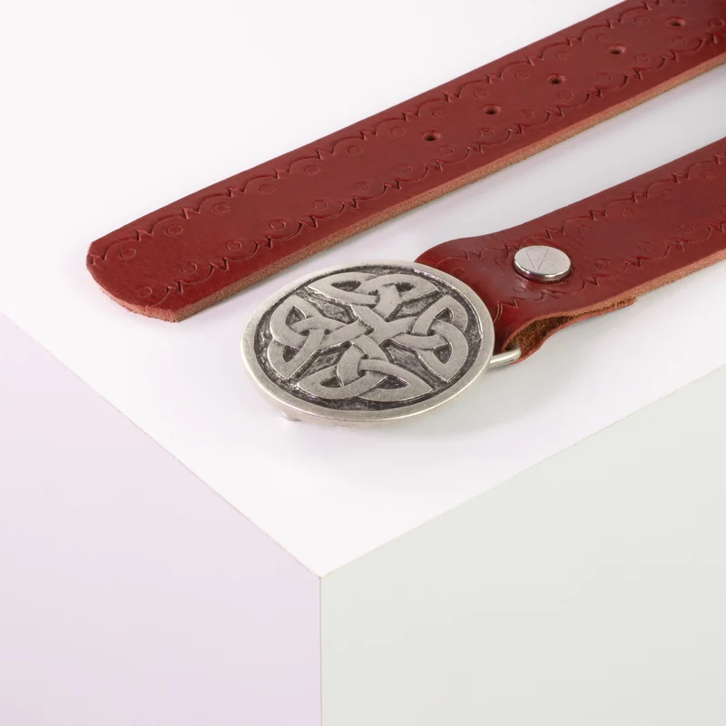 Ledergürtel 4cm mit Schnalle Gordischer Knoten rund silber