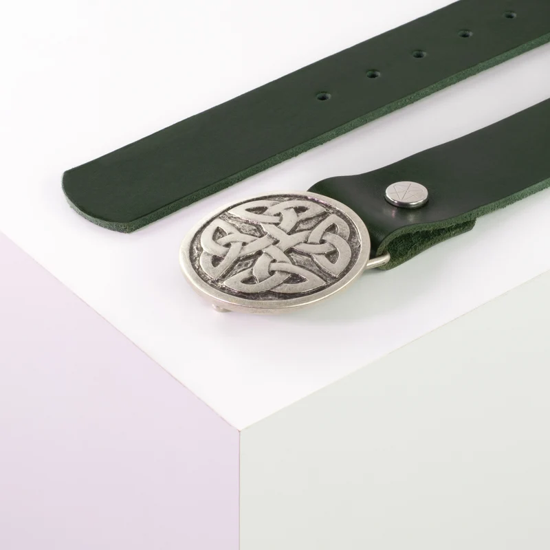 Ledergürtel 4cm mit Schnalle Gordischer Knoten rund silber