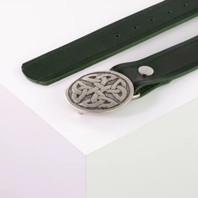 Ledergürtel 4cm mit Schnalle Gordischer Knoten rund silber