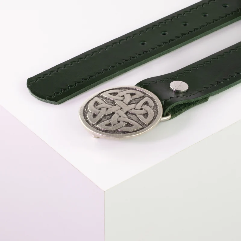 Ledergürtel 4cm mit Schnalle Gordischer Knoten rund silber