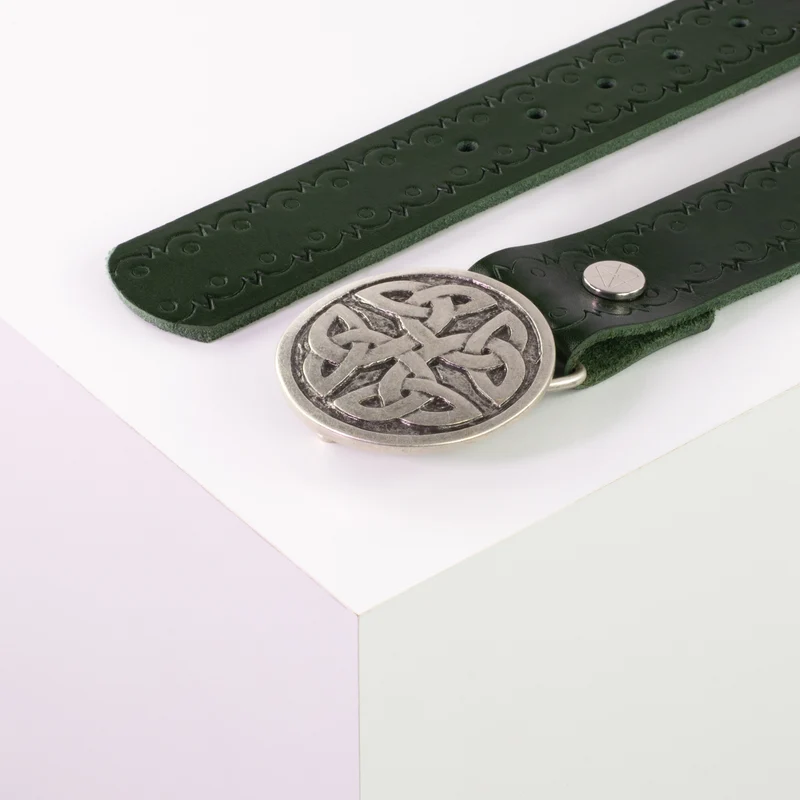 Ledergürtel 4cm mit Schnalle Gordischer Knoten rund silber