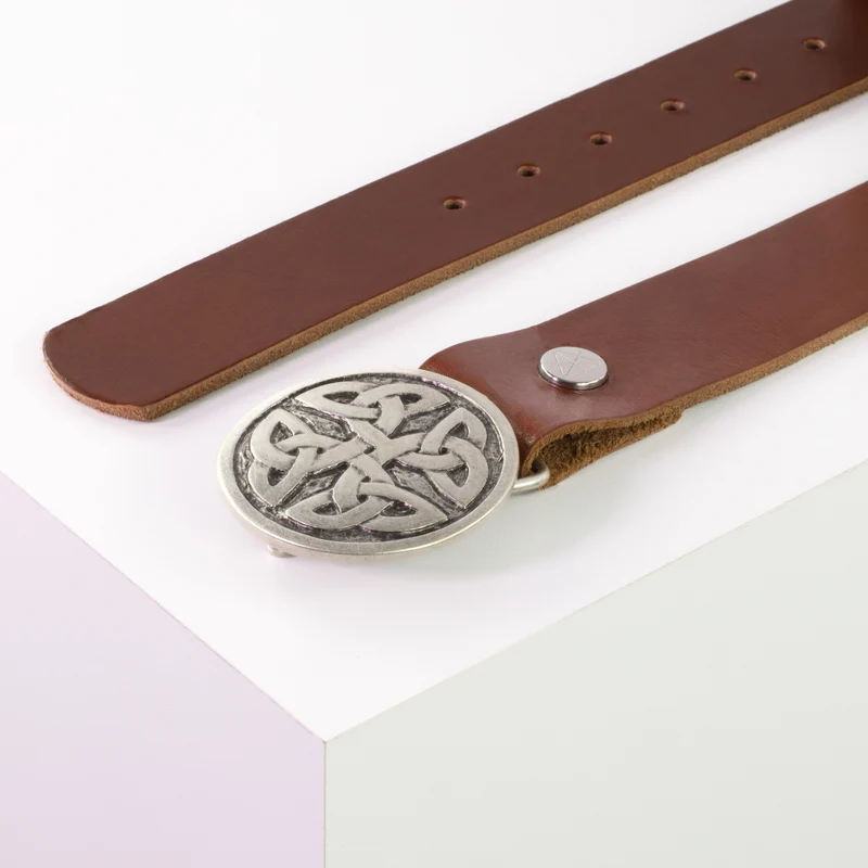 Ledergürtel 4cm mit Schnalle Gordischer Knoten rund silber