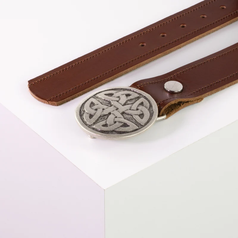 Ledergürtel 4cm mit Schnalle Gordischer Knoten rund silber