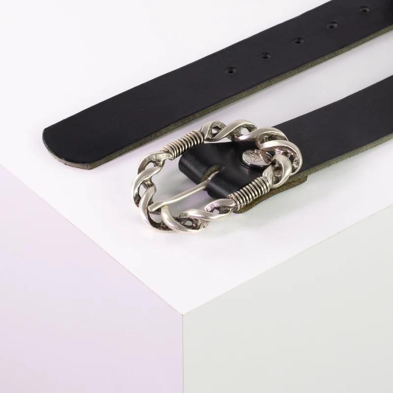 Ledergürtel 4cm mit Schnalle Gewickelter Knoten silber