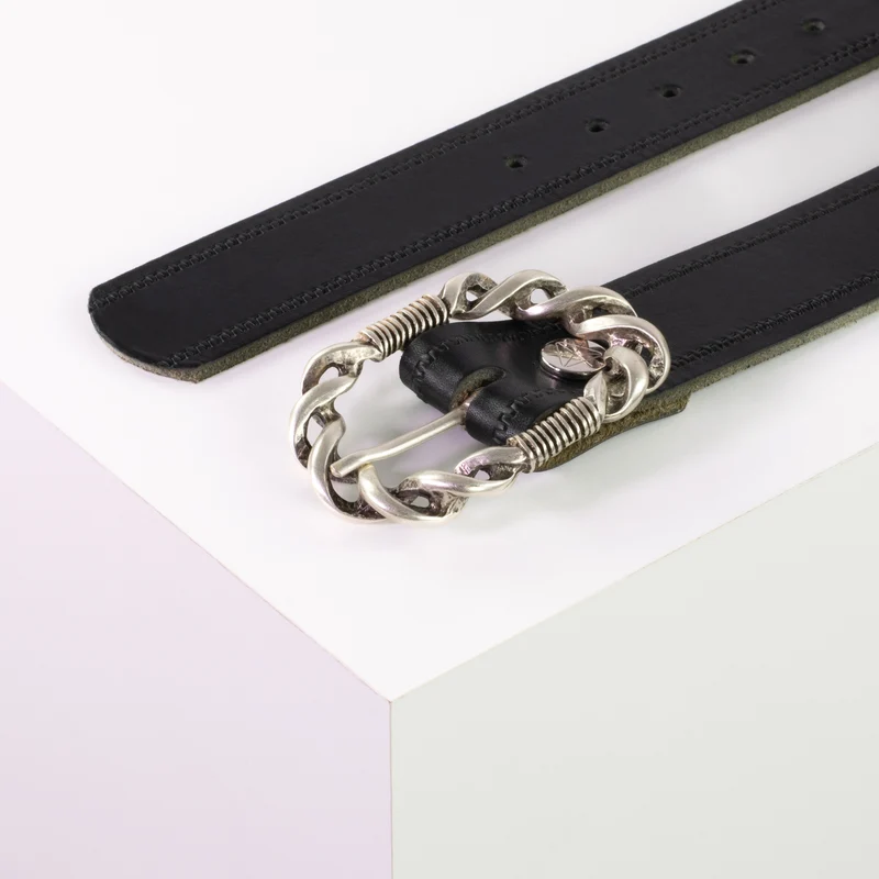 Ledergürtel 4cm mit Schnalle Gewickelter Knoten silber