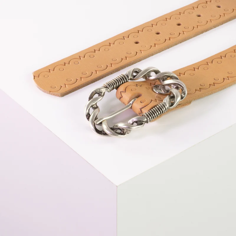 Ledergürtel 4cm mit Schnalle Gewickelter Knoten silber