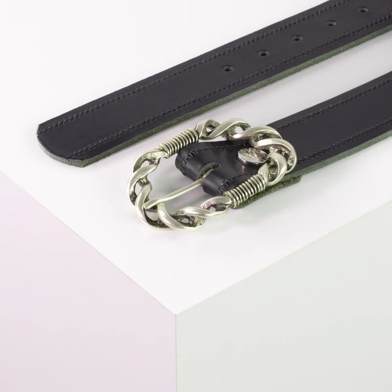 Ledergürtel 4cm mit Schnalle Gewickelter Knoten silber