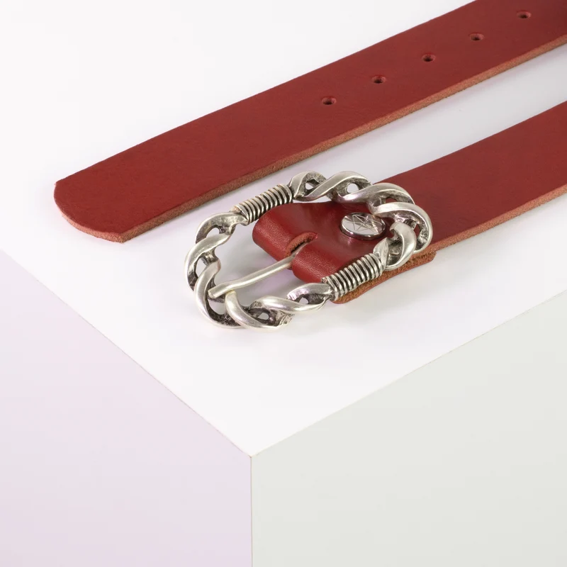 Ledergürtel 4cm mit Schnalle Gewickelter Knoten silber