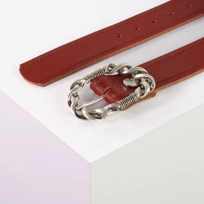 Ledergürtel 4cm mit Schnalle Gewickelter Knoten silber