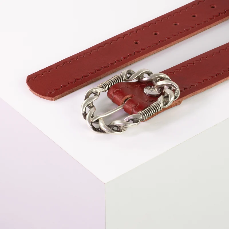 Ledergürtel 4cm mit Schnalle Gewickelter Knoten silber