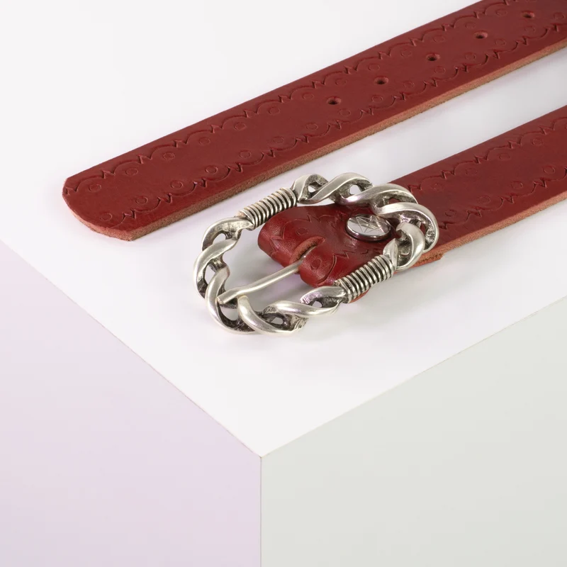 Ledergürtel 4cm mit Schnalle Gewickelter Knoten silber