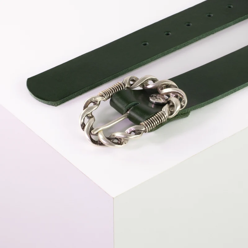 Ledergürtel 4cm mit Schnalle Gewickelter Knoten silber
