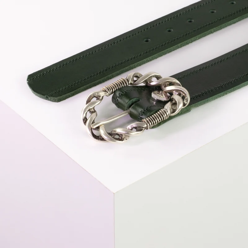 Ledergürtel 4cm mit Schnalle Gewickelter Knoten silber