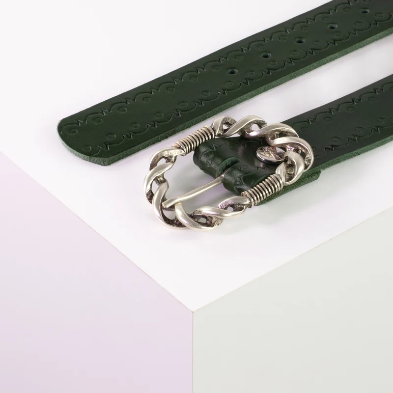 Ledergürtel 4cm mit Schnalle Gewickelter Knoten silber