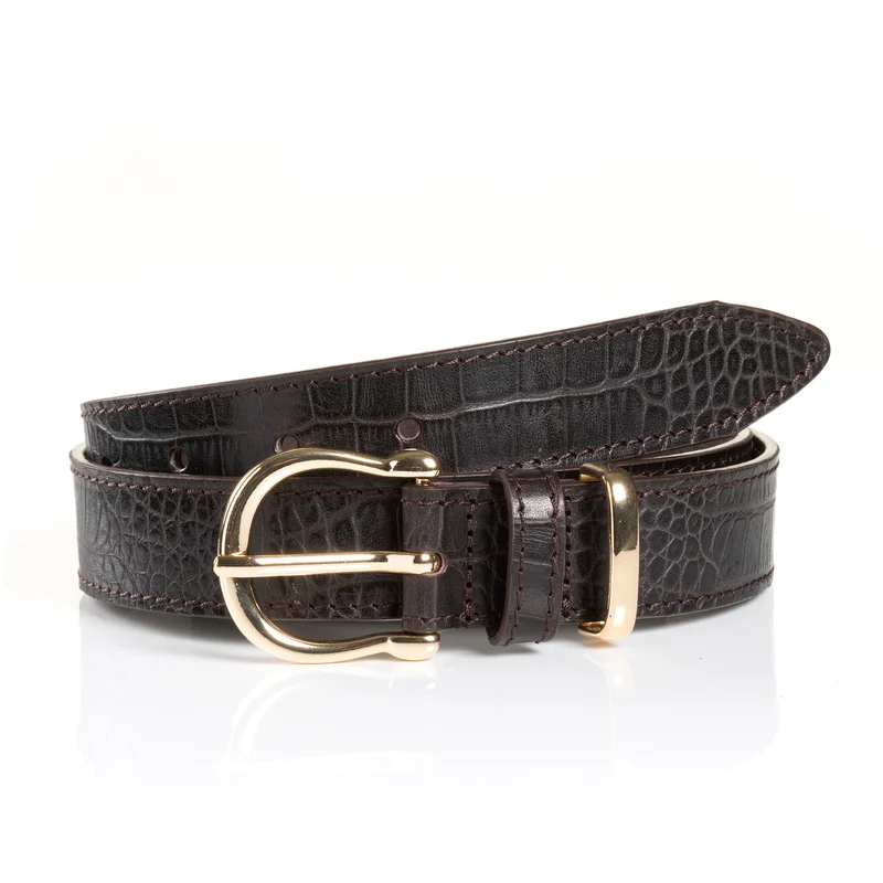 CREMONA dark brown uni – Ledergürtel Damen 3 cm mit Kroko-Prägung