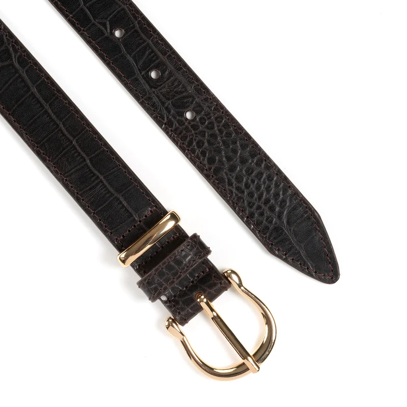 CREMONA dark brown uni – Ledergürtel Damen 3 cm mit Kroko-Prägung