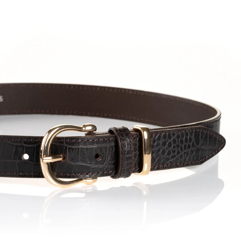 CREMONA dark brown uni – Ledergürtel Damen 3 cm mit Kroko-Prägung