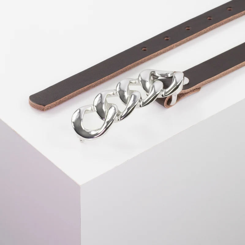 Ledergürtel 2cm mit Schnalle Roma silber