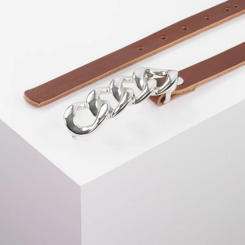 Ledergürtel 2cm mit Schnalle Roma silber