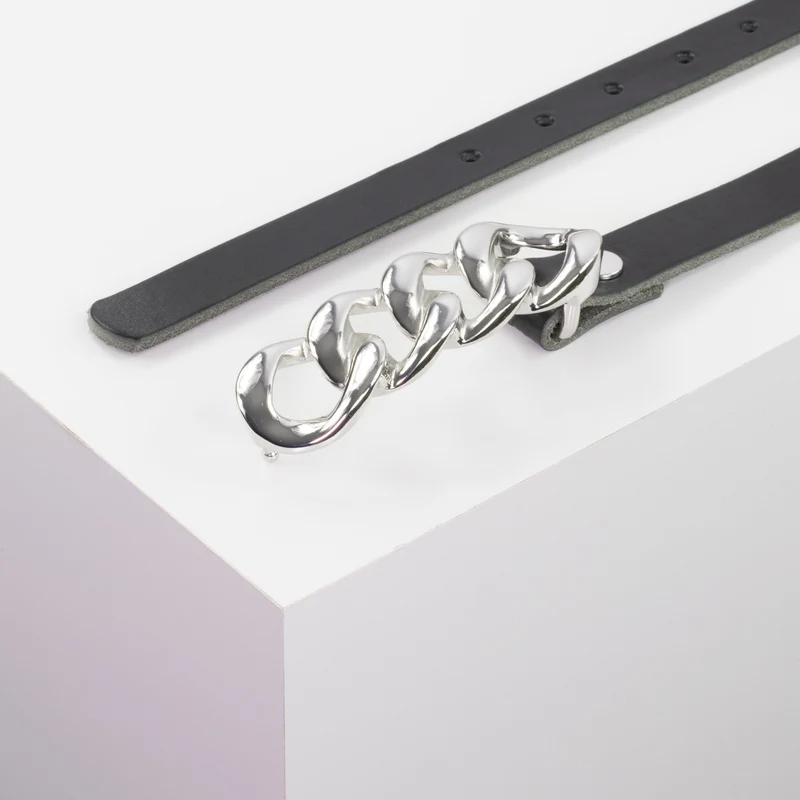 Ledergürtel 2cm mit Schnalle Roma silber