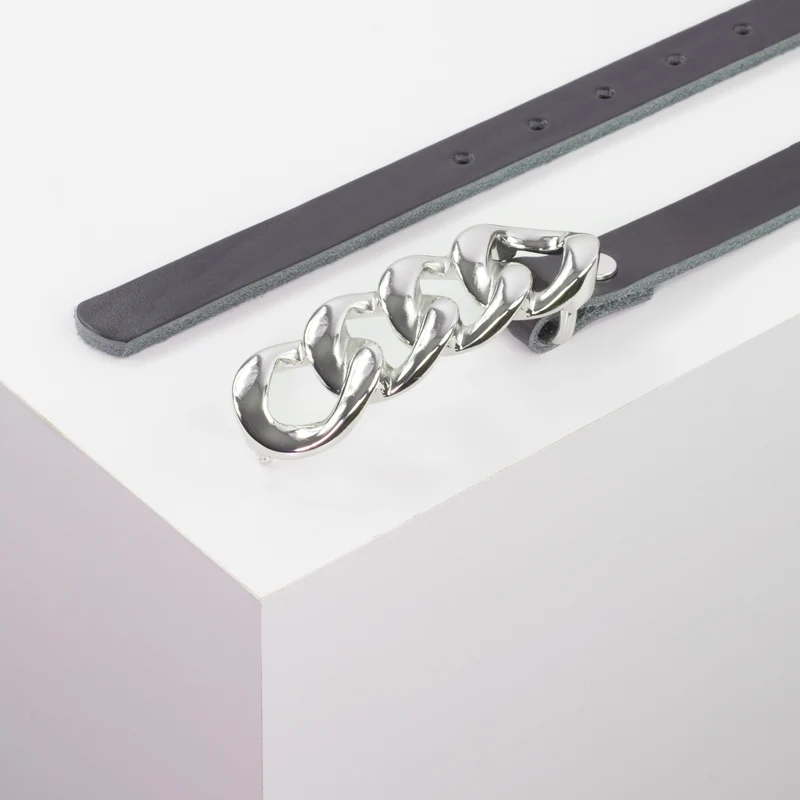 Ledergürtel 2cm mit Schnalle Roma silber