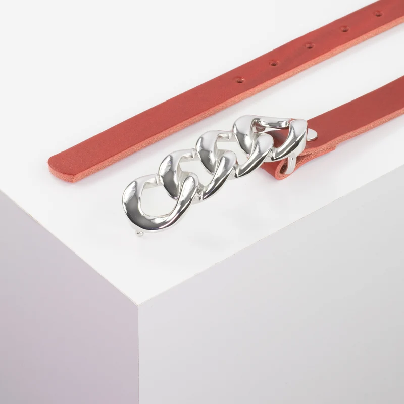 Ledergürtel 2cm mit Schnalle Roma silber