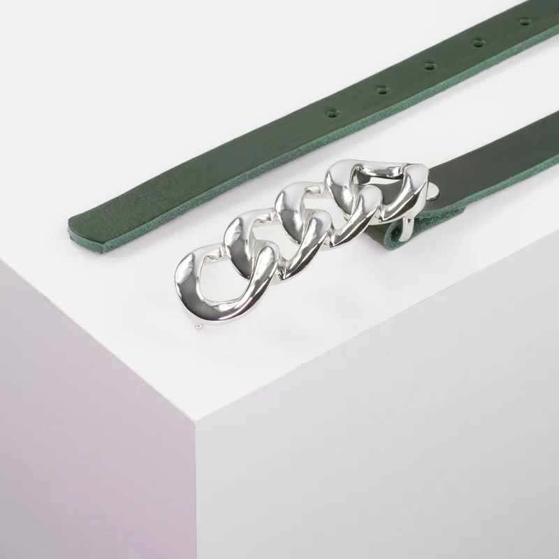 Ledergürtel 2cm mit Schnalle Roma silber
