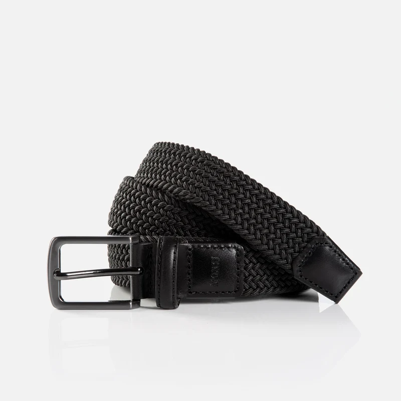 BERGAMO black uni – Elastischer Flechtgürtel Herren 3 cm