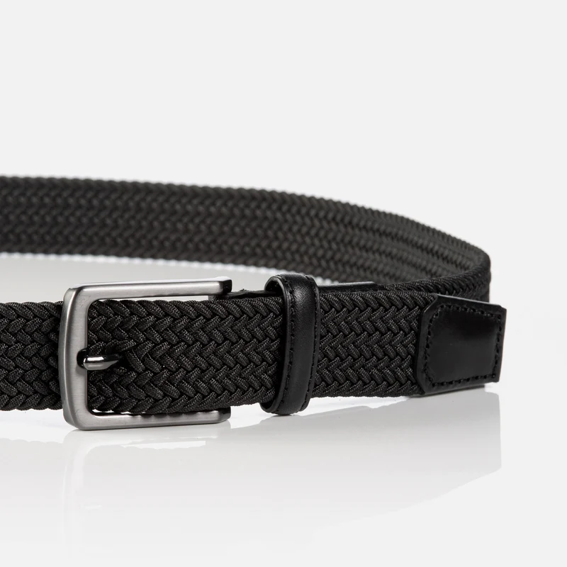 BERGAMO black uni – Elastischer Flechtgürtel Herren 3 cm