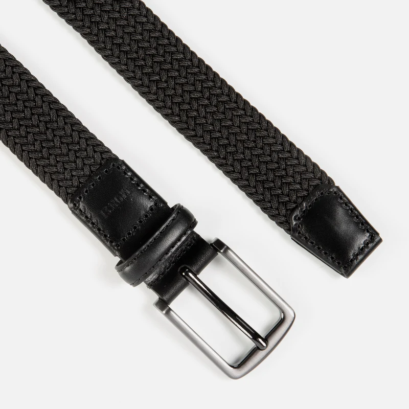 BERGAMO black uni – Elastischer Flechtgürtel Herren 3 cm