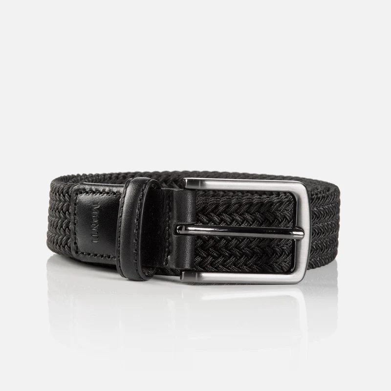 BERGAMO black uni – Elastischer Flechtgürtel Herren 3 cm