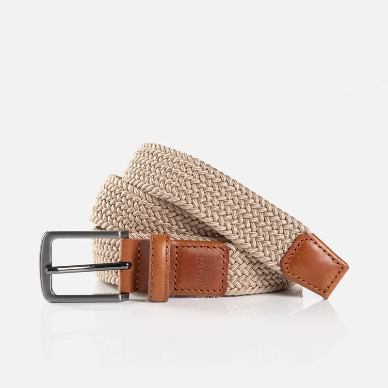 BERGAMO beige uni – Elastischer Flechtgürtel Herren 3 cm