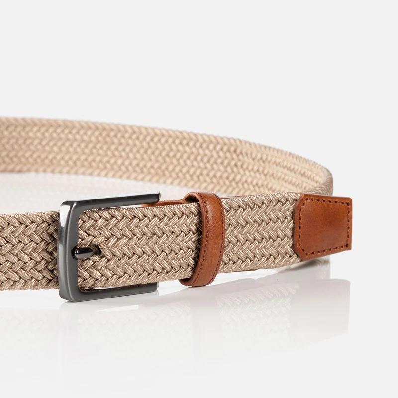 BERGAMO beige uni – Elastischer Flechtgürtel Herren 3 cm