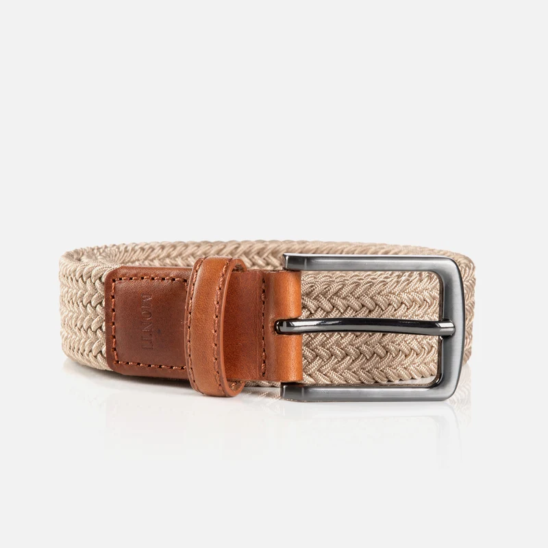 BERGAMO beige uni – Elastischer Flechtgürtel Herren 3 cm