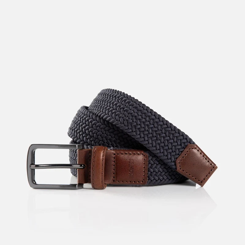 BERGAMO navy uni – Elastischer Flechtgürtel Herren 3 cm