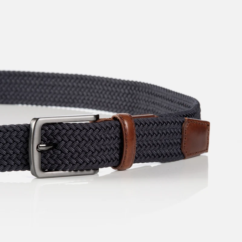 BERGAMO navy uni – Elastischer Flechtgürtel Herren 3 cm