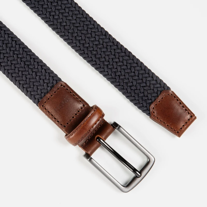 BERGAMO navy uni – Elastischer Flechtgürtel Herren 3 cm