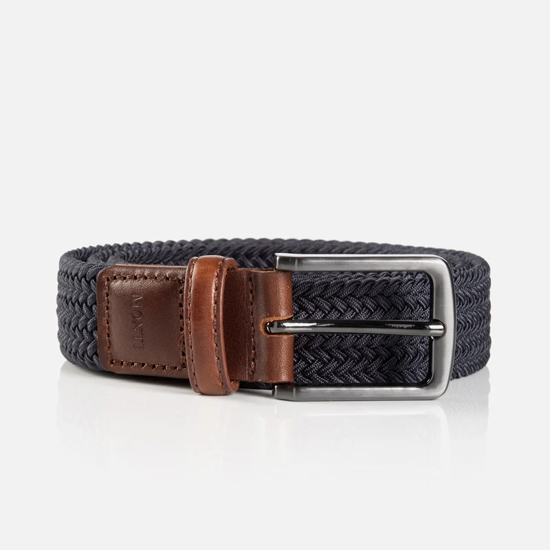 BERGAMO navy uni – Elastischer Flechtgürtel Herren 3 cm