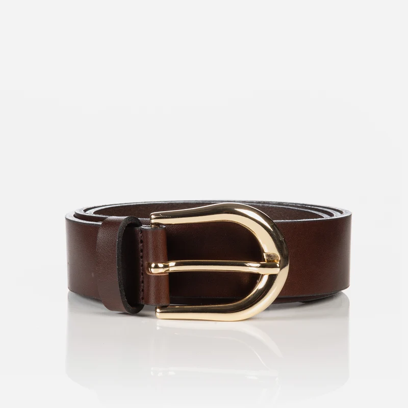 CESENA dark brown uni – Ledergürtel Damen 3 cm mit goldfarbener Schließe