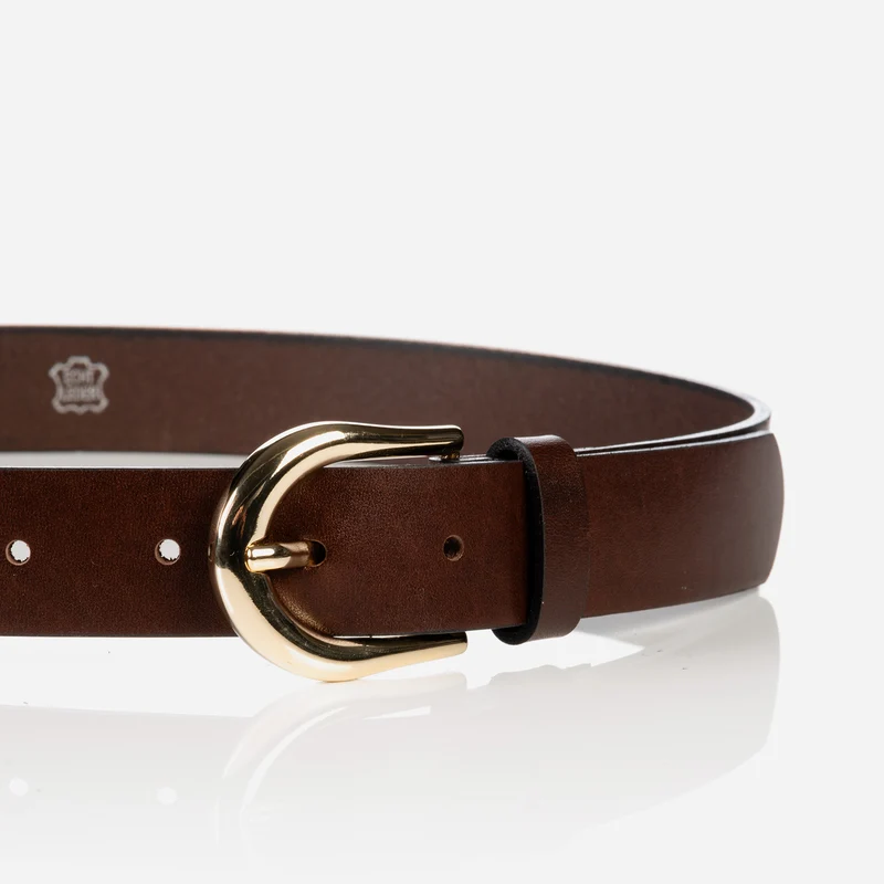 CESENA dark brown uni – Ledergürtel Damen 3 cm mit goldfarbener Schließe
