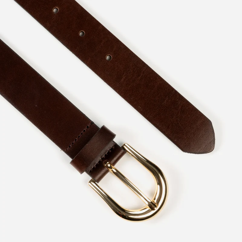 CESENA dark brown uni – Ledergürtel Damen 3 cm mit goldfarbener Schließe