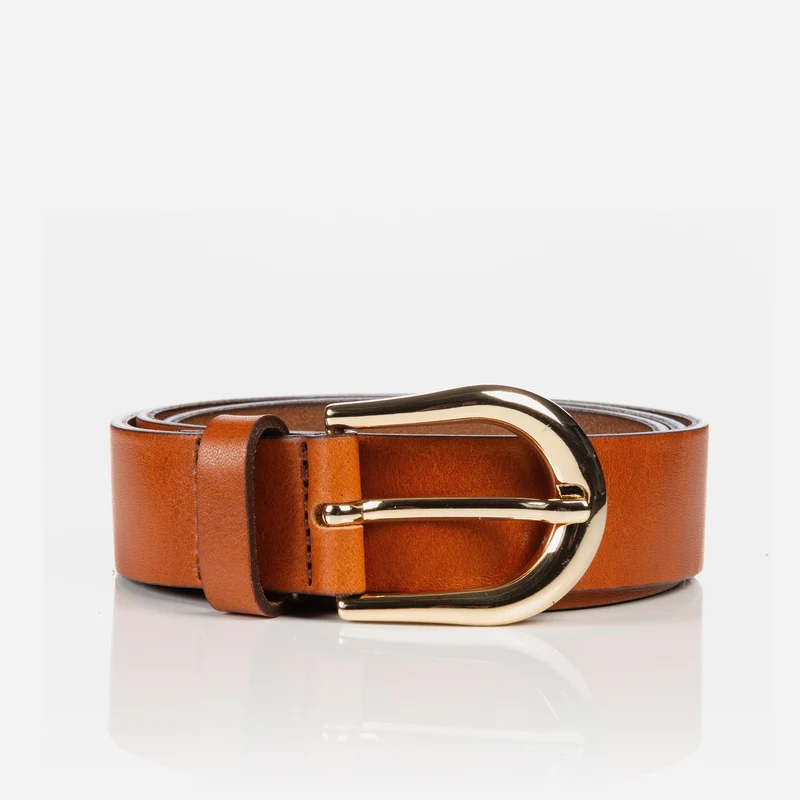 CESENA cognac uni – Ledergürtel Damen 3 cm mit goldfarbener Schließe