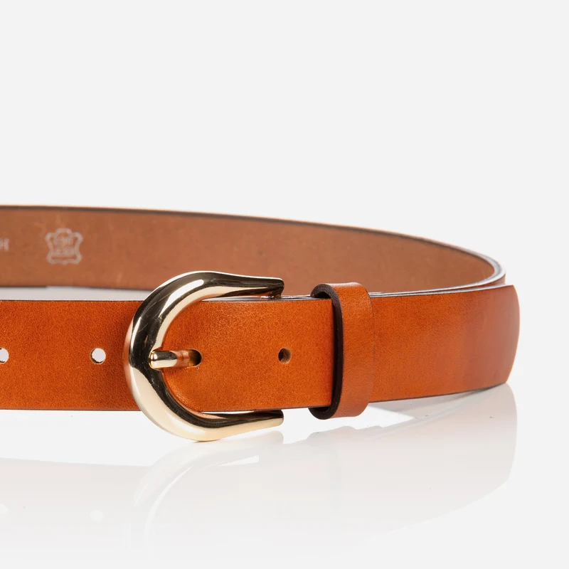 CESENA cognac uni – Ledergürtel Damen 3 cm mit goldfarbener Schließe