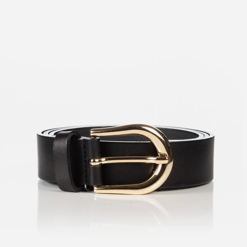 CESENA black uni – Ledergürtel Damen 3 cm mit goldfarbener Schließe
