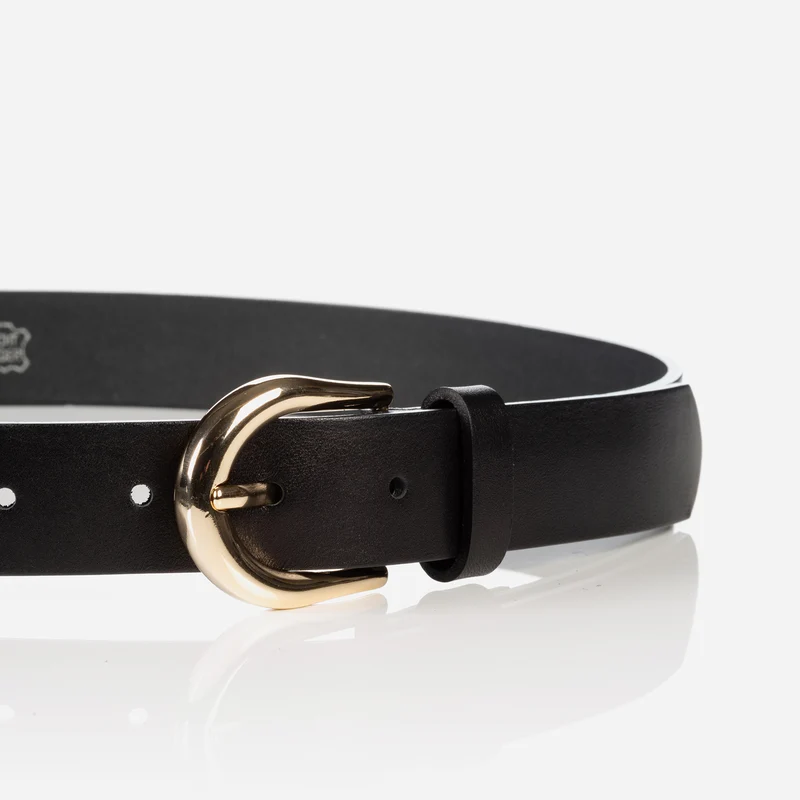 CESENA black uni – Ledergürtel Damen 3 cm mit goldfarbener Schließe